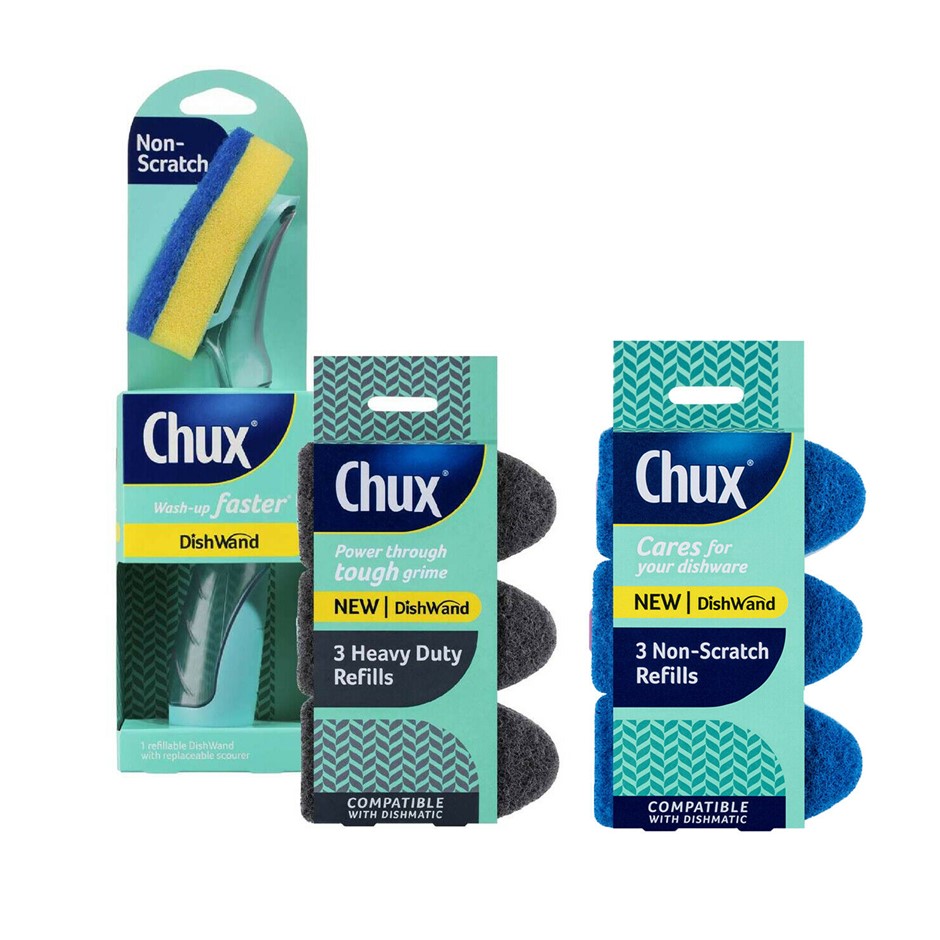 CHUX Dish Wand Starter Kit, 1 x Refillable Dish Wand , 3 x Non-Scratch Refi