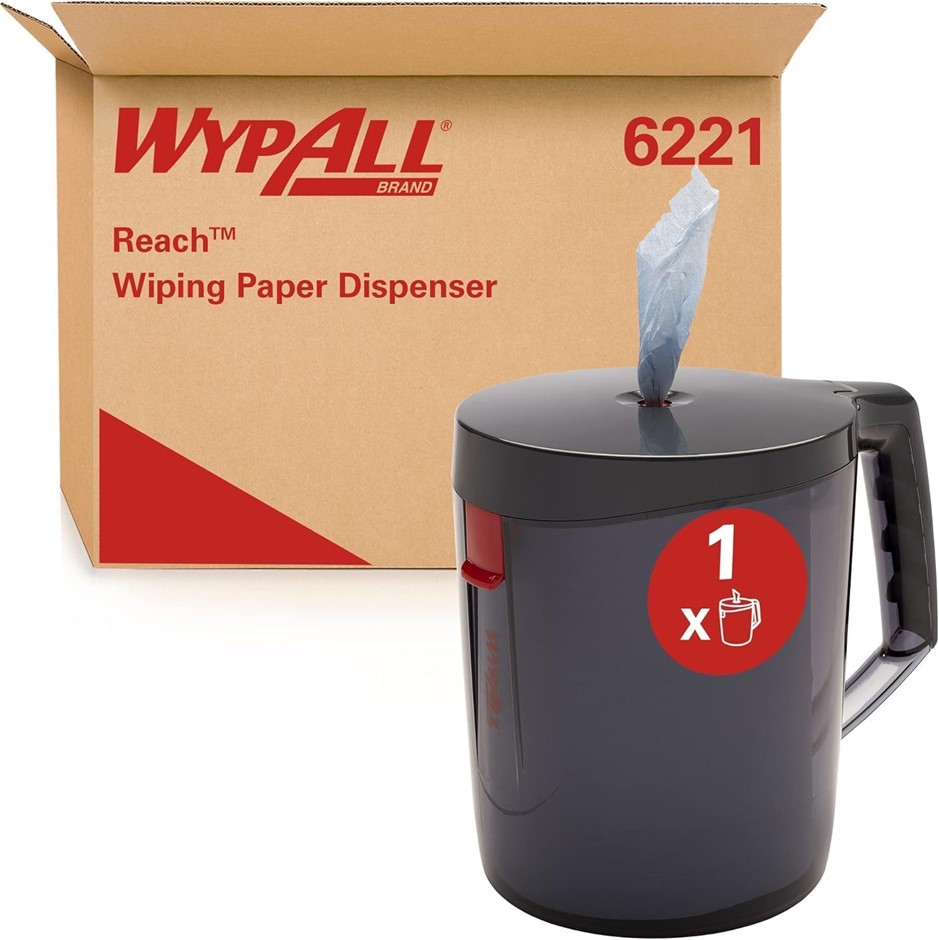2 x WYPALL Reach Centrefeed Dispenser (6221), Black Portable Dispenser, 1 D