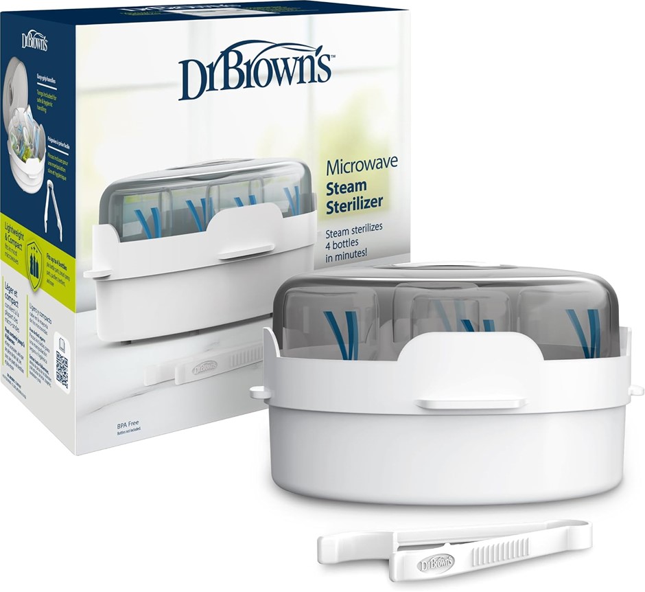 DR. BROWN'S Microwave Baby Bottle Steriliser + Tongs (Fits 4 Bottles)
