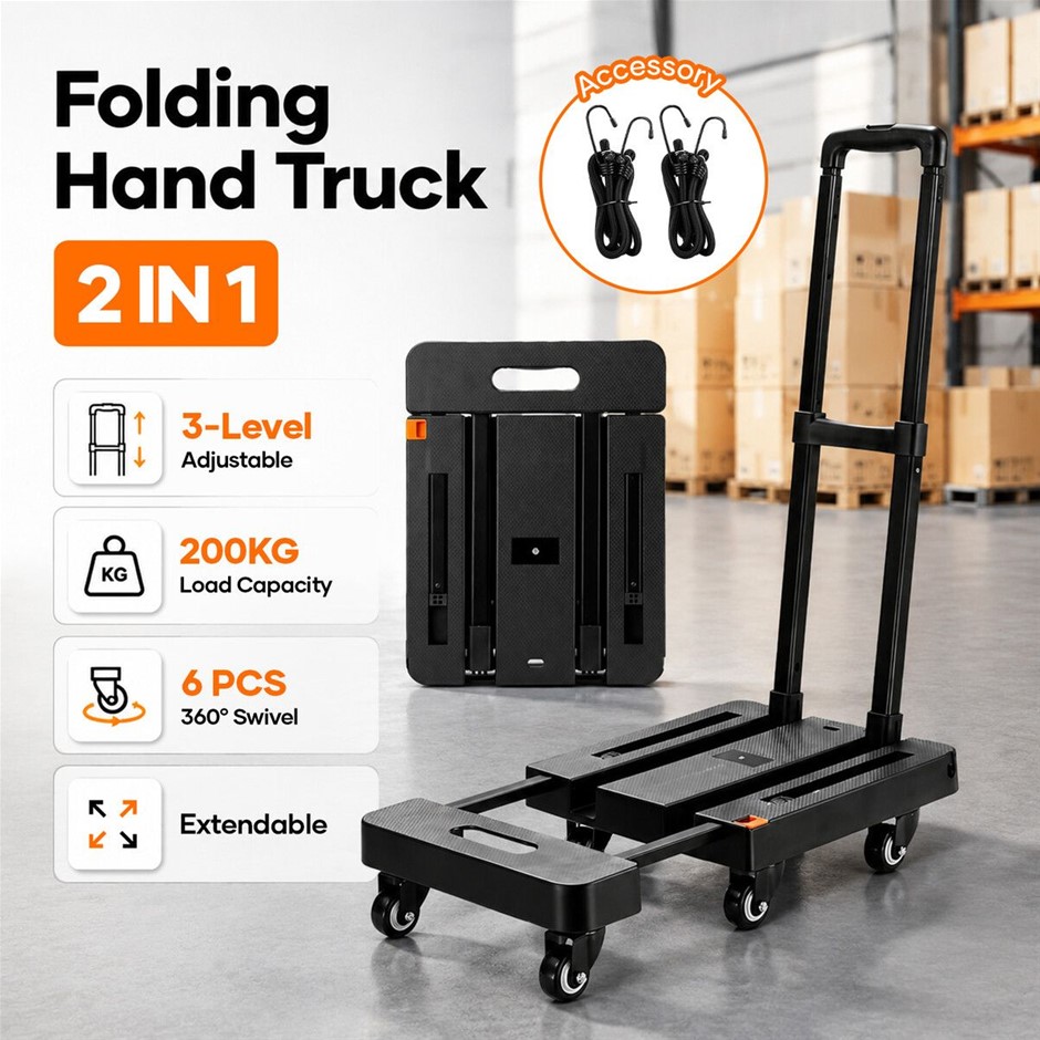 200kg Foldable Hand Truck Trolley Extendable Platform Luggage Cart