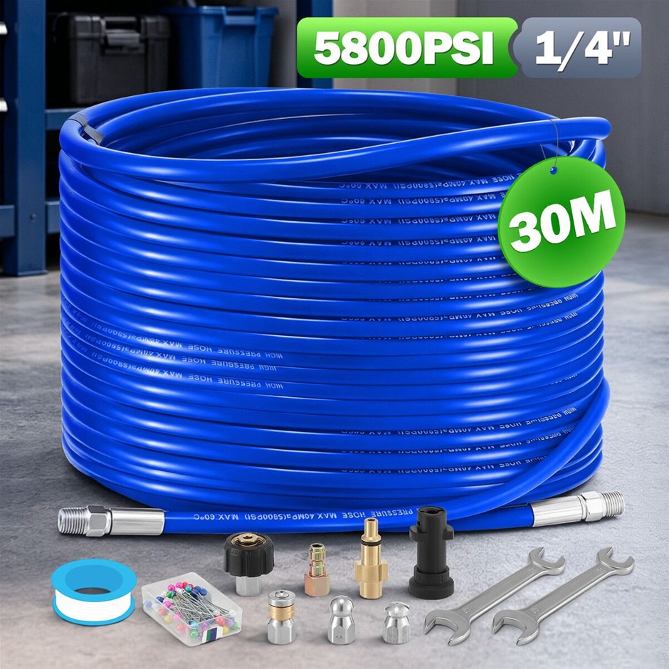 30M 5800PSI Sewer Jetter Hose Kit for High Pressure Washers Blasters