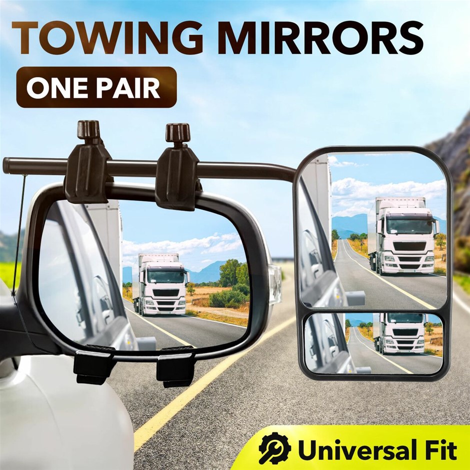2PCS Towing Mirrors Clamp On Caravan Side Mirrors Convex Flat 4x4 Trailer