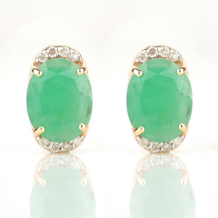 Yellow Gold Natural Emerald & Diamond Earrings with IGI valuation