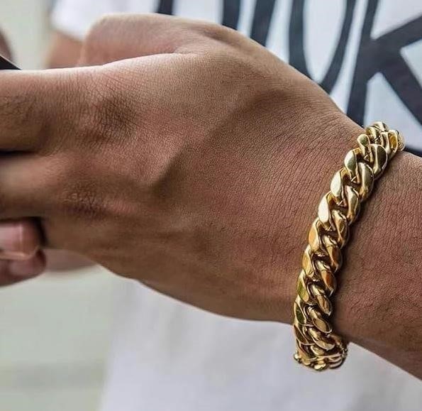 18K-Stamped Yellow Gold Filled Cuban Bracelet -19cm-10mm-Bonus Gift