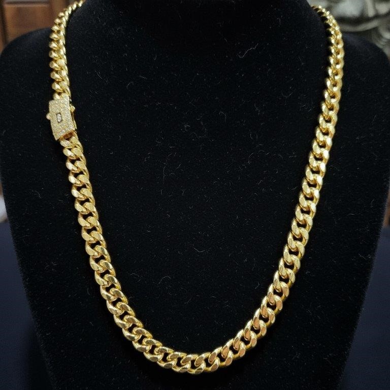 14K-Stamped Yellow Gold Filled Cuban Miami Chain -55cm-8mm-Bonus Gift