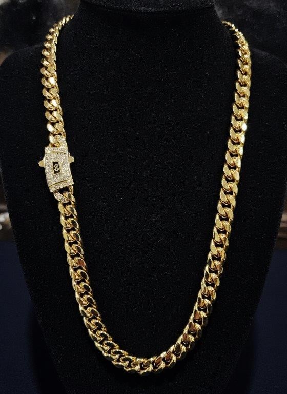 14K-Stamped Yellow Gold Filled Cuban Miami Chain -50cm-10mm-Bonus Gift