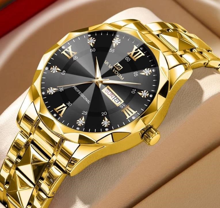 Jewelz Merchants Men’s Luxury Gold-Tone Watch – Black Dial-Father’s Day