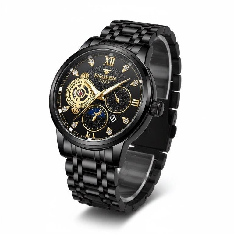 Jewelz Merchants Men’s Luxury Black & Gold-Tone Watch – Father’s Day