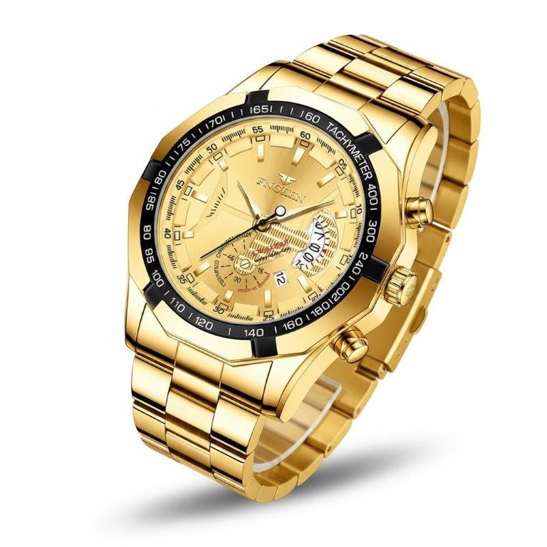 Jewelz Merchants Men’s Luxury Gold-Tone Watch – Gold Dial – Father’s Day