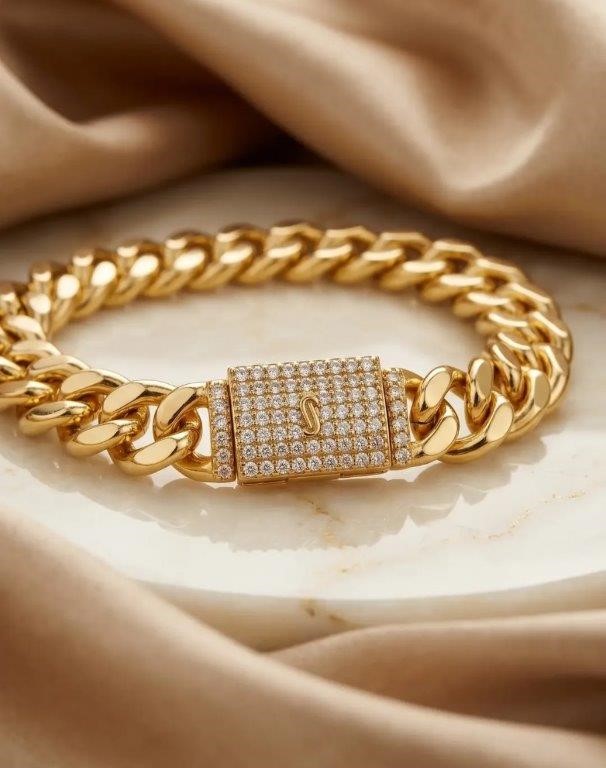 14K-Stamped Yellow Gold Filled Cuban Bracelet -20.2cm-12mm-Bonus Gift