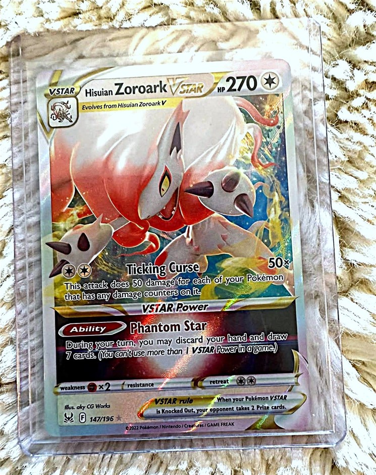English Hisuian Zoroark VSTAR 147/196 Ultra Rare Lost Origin Pokémon Card.
