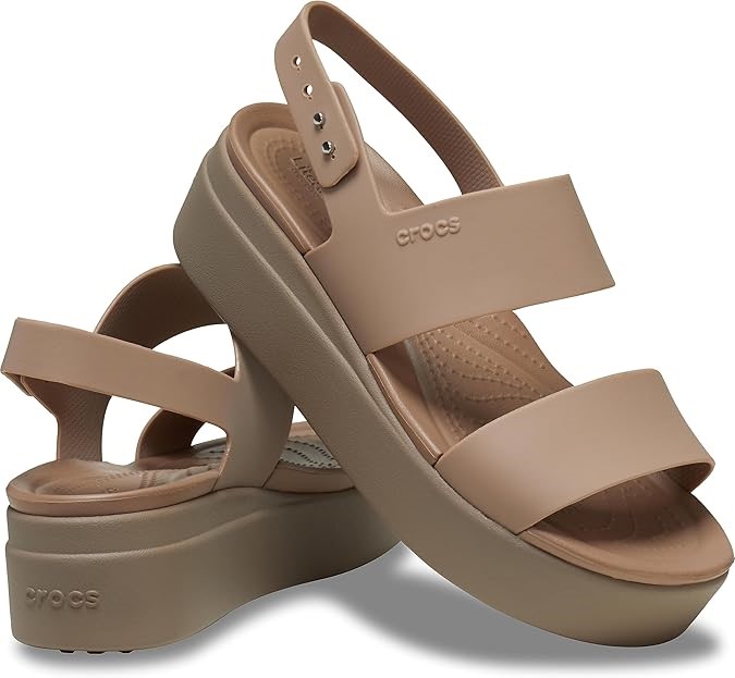 CROCS Women's Brooklyn Low Wedge Sandals, Size w8, Latte/Mushroom. RRP: $95