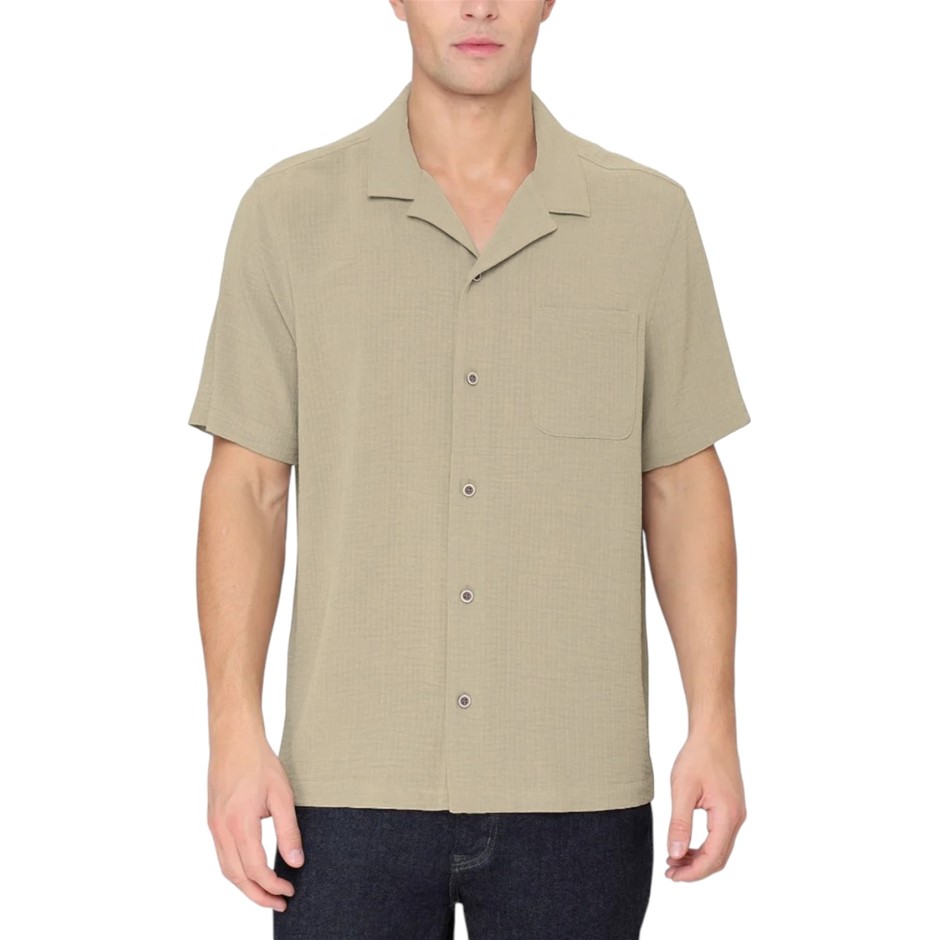 IKE BEHAR Men's Camp Collar Shirt, Size L, Sand. NB: minor shop soil.