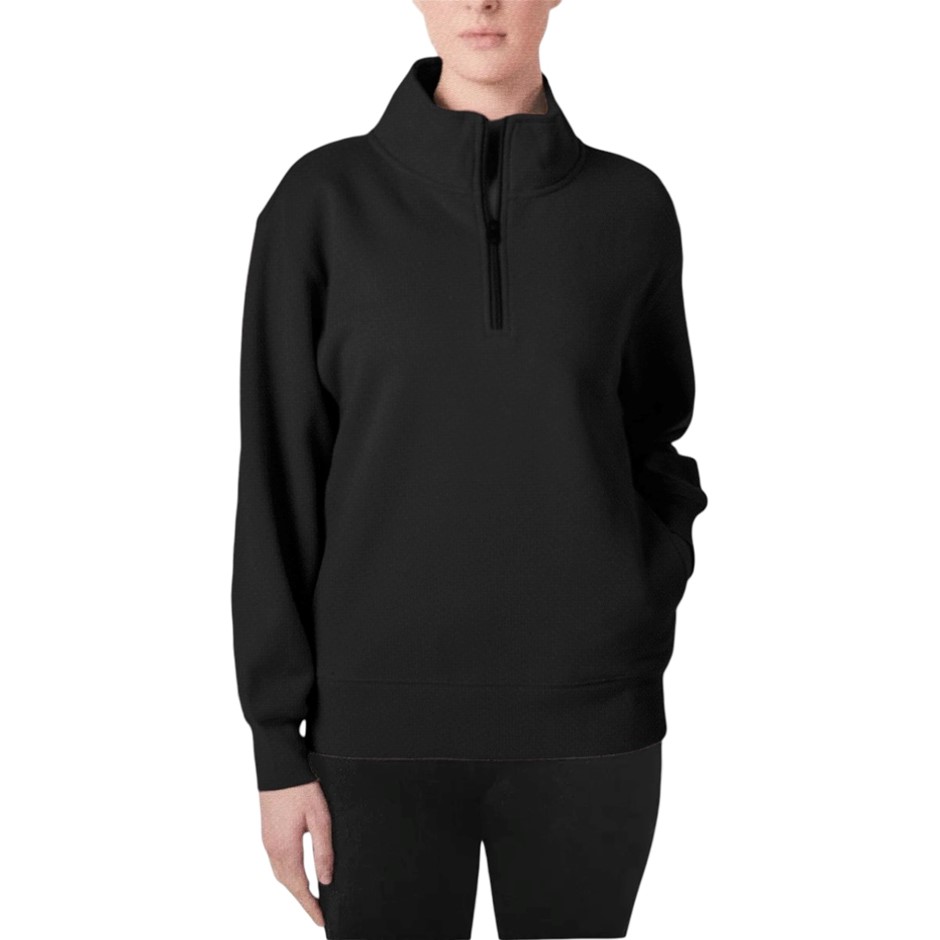 TUFF Women's 1/4 Zip Fleece Pullover, Size XL, Black.