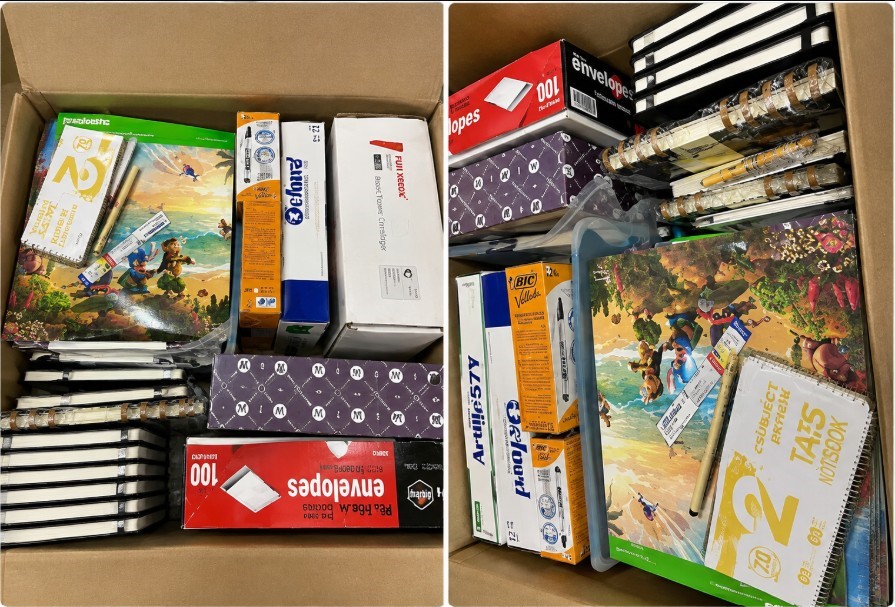 BOX OF ASSORTED OFFICE & STATIONERY SUPPLIES: Notebooks, Envelopes, Markers