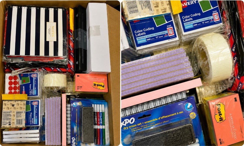 BOX OF ASSORTED OFFICE & STATIONERY SUPPLIES: Folders, Binders, Markers, Pa