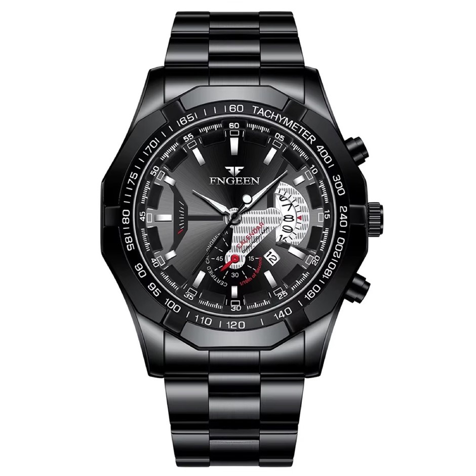 Men's Quartz Watch with Calander Date, Black