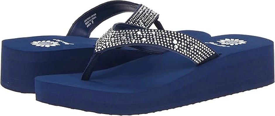 YELLOW BOX Women's Africa Wedge Flip Flop, Size 10M, Navy, 15232-W100B. Bu