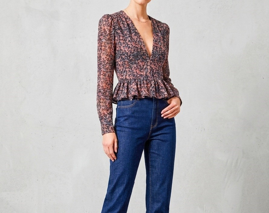 THE EAST ORDER Women's Mags Long sleeves Top, Violet Floral. RRP: $129. Bu