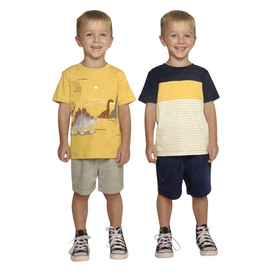 PEKKLE 4pc Kids' Tops & Shorts Set, Size 4, GDY Dinosaur. Buyers Note - Di