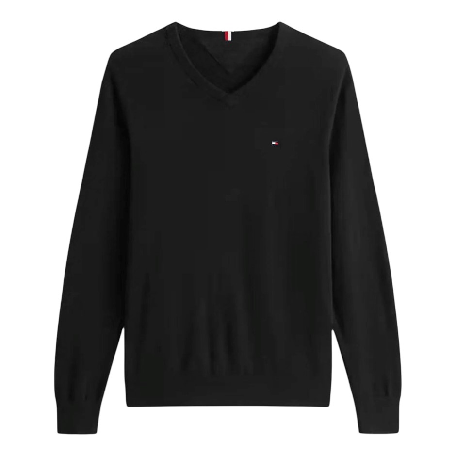 TOMMY HILFIGER Men's Syracuse V-Neck Sweater, Size S, 100% Cotton, Black (B