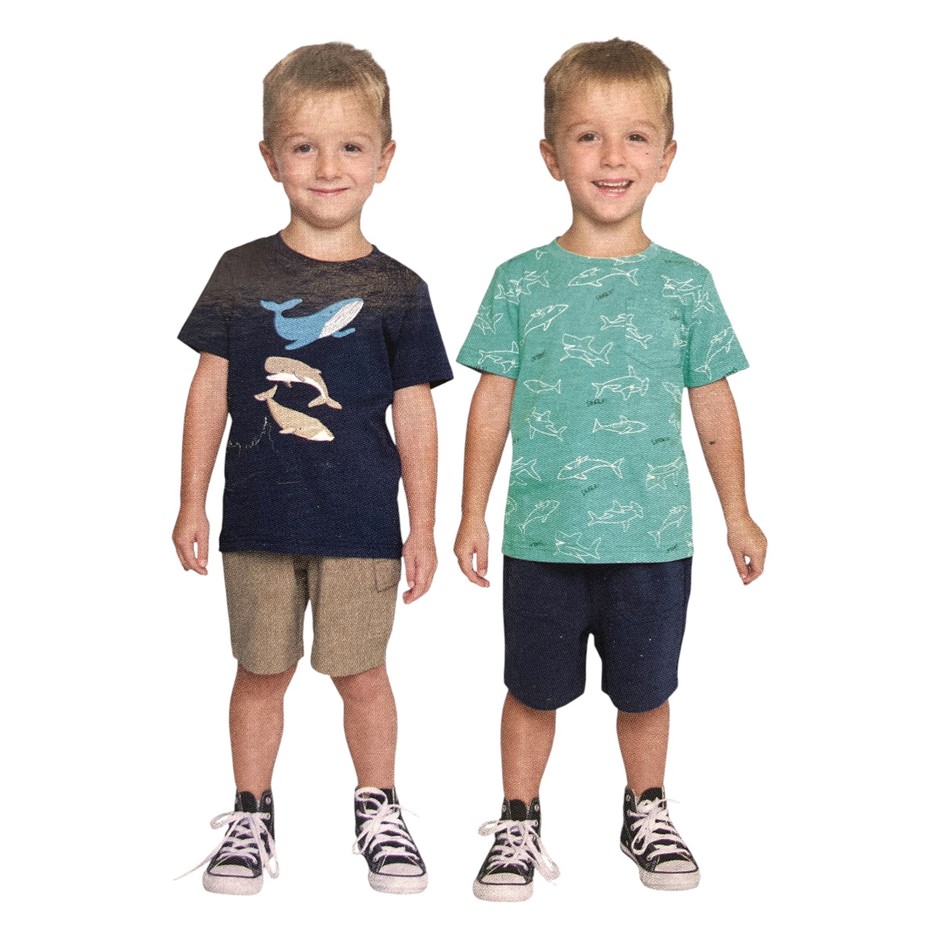 PEKKLE 4pc Kids' Tops & Shorts Set, Size 5, Turquoise Shark. Buyers Note -