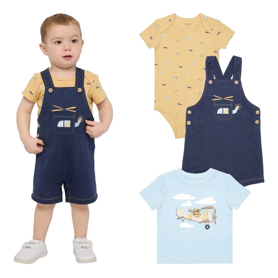 3pc PEKKLE Infant Set, Size 18M (1-2), DBD Airplane, Incl: Overall, Bodysui