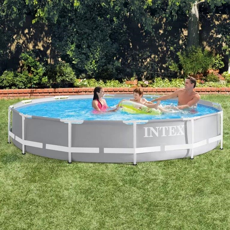 INTEX Round Prism Frame Pool w/ Filter Pump, 3.7m. NB: Well used, not in or