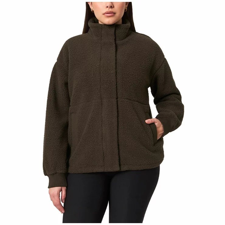 MONDETTA Women's Sherpa Zip Fleece Jacket, Size L, Chocolate. Buyers Note