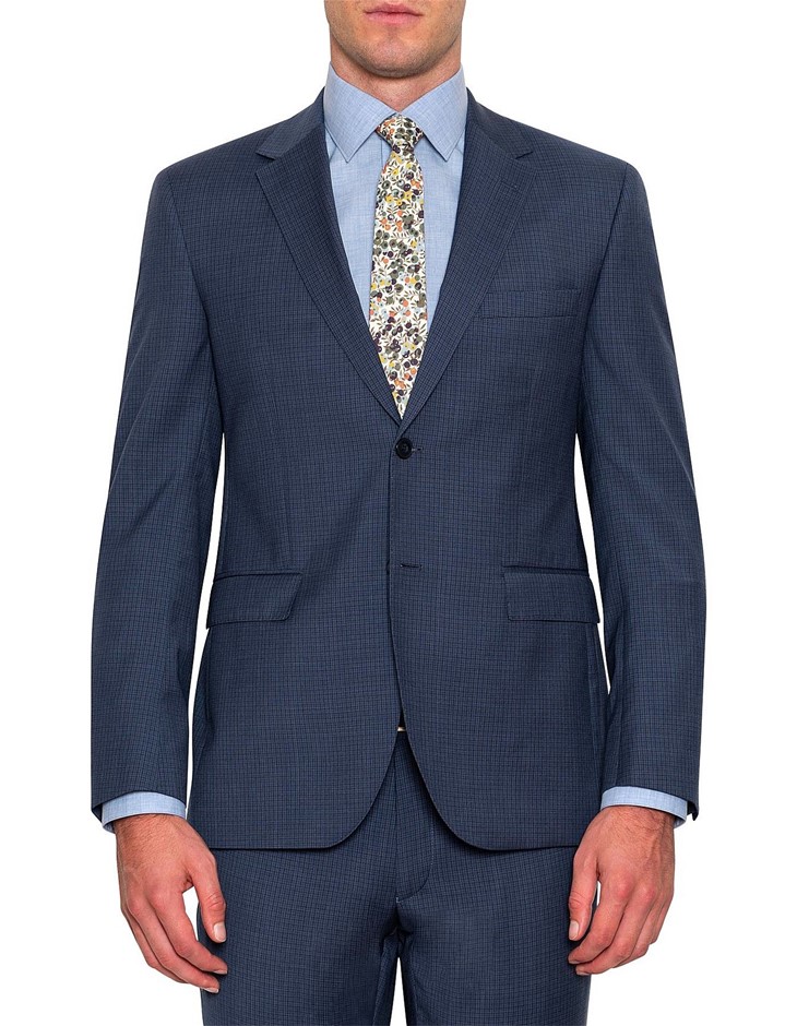 JOE BLACK Men's Wool Micro Check Mission Jacket. Size 56R, Colour: Blue. Wo