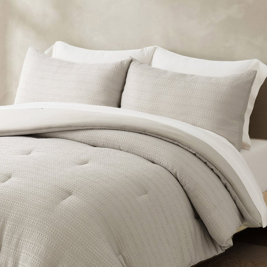 EVERGRACE 3-Piece Queen Size Waffle Comforter Set, Ivory. NB: Not in origin
