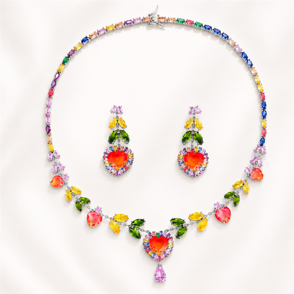 Luxury Multicolor AAA+ Cubic Zirconia Big Heart Jewellery Set
