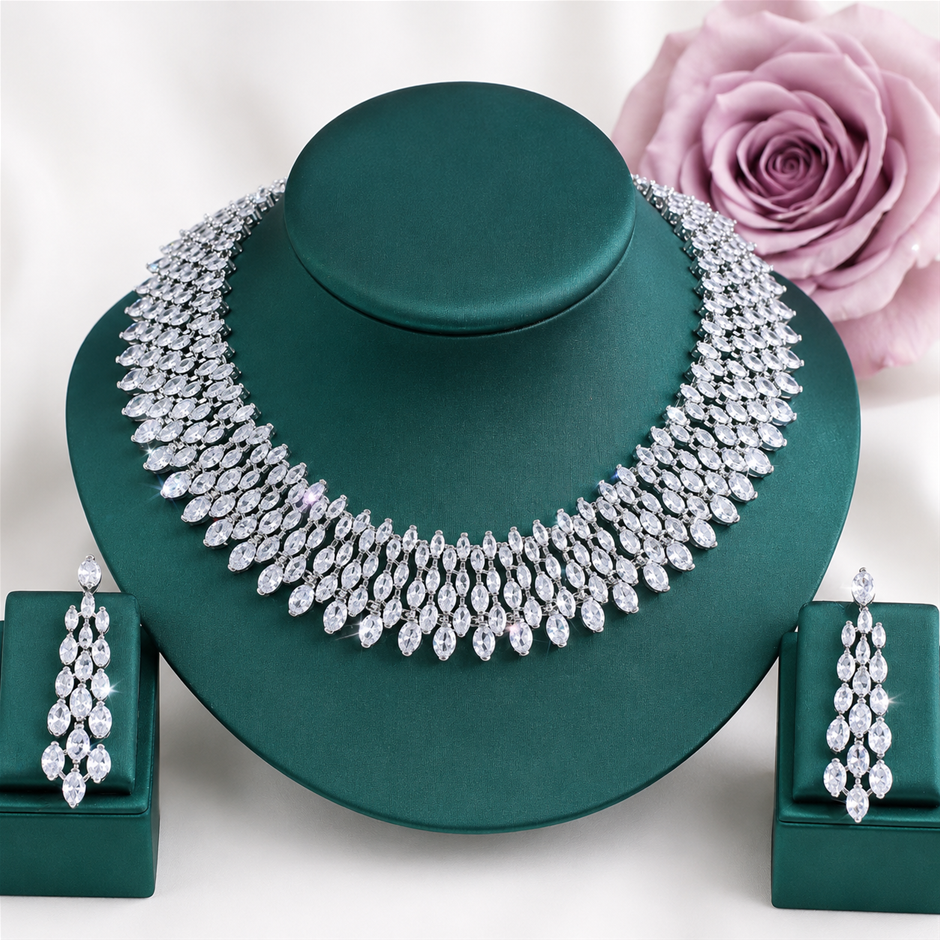 Luxury Choker Pave Set AAA+ Cubic Zirconia Jewellery Set
