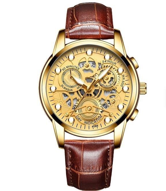 Jewelz Merchants Men’s Gold-Tone Watch – Brown Leather