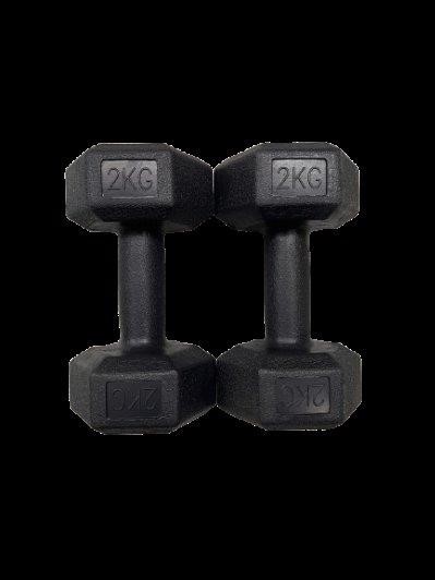 5 x Pair Of Rubber-coated Hexagonal Dumbbells, 2kg.