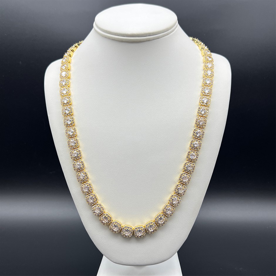 18K Gold - Filled Clustered Necklace AAA+ Cubic Zirconia, 12MM Wide-55.8cm