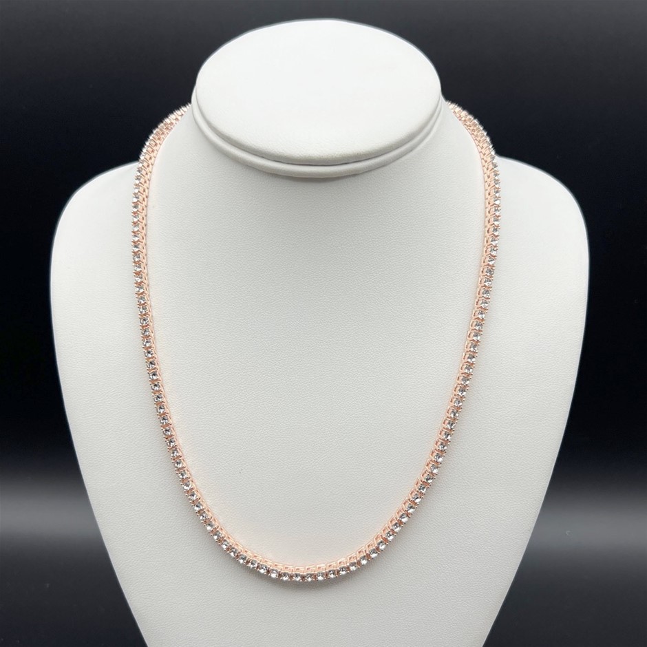 18K Rose Gold-Filled 3mm Necklace with AAA+ Cubic Zirconia - 45.8cm