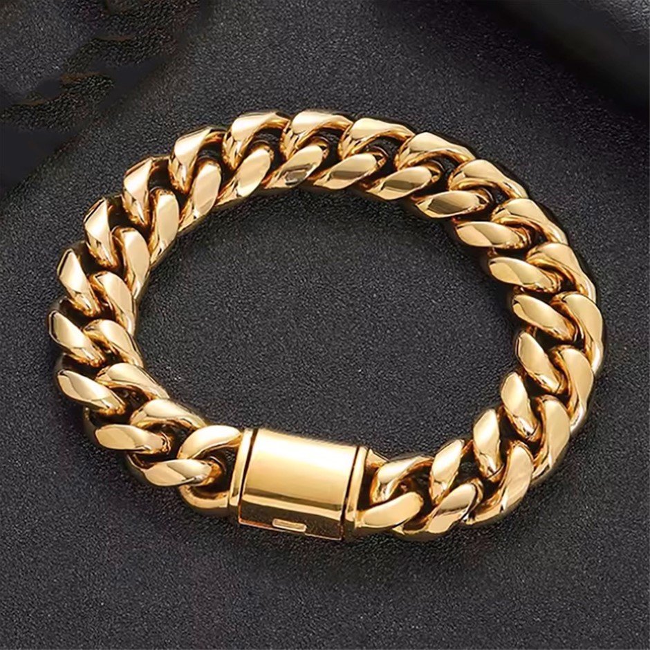 18K Gold-Filled Cuban Link Chain Bracelet, 12MM Wide - 22.8cm