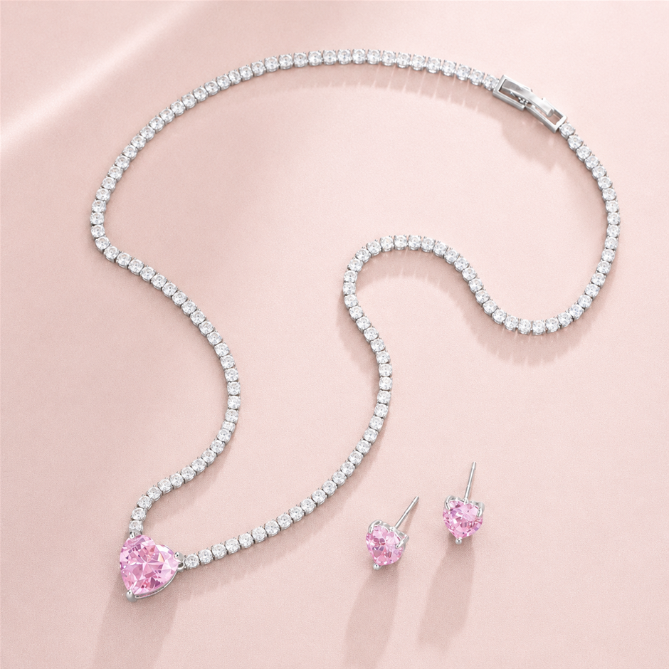 Love Heart AAA+ Cubic Zirconia Necklace and Earrings Jewellery Set