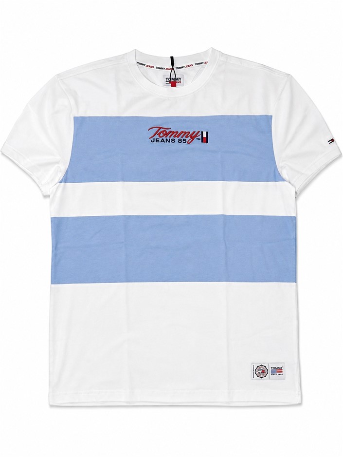 TOMMY JEANS Men's Classic Timeless Block T-Shirt, White/Blue, M