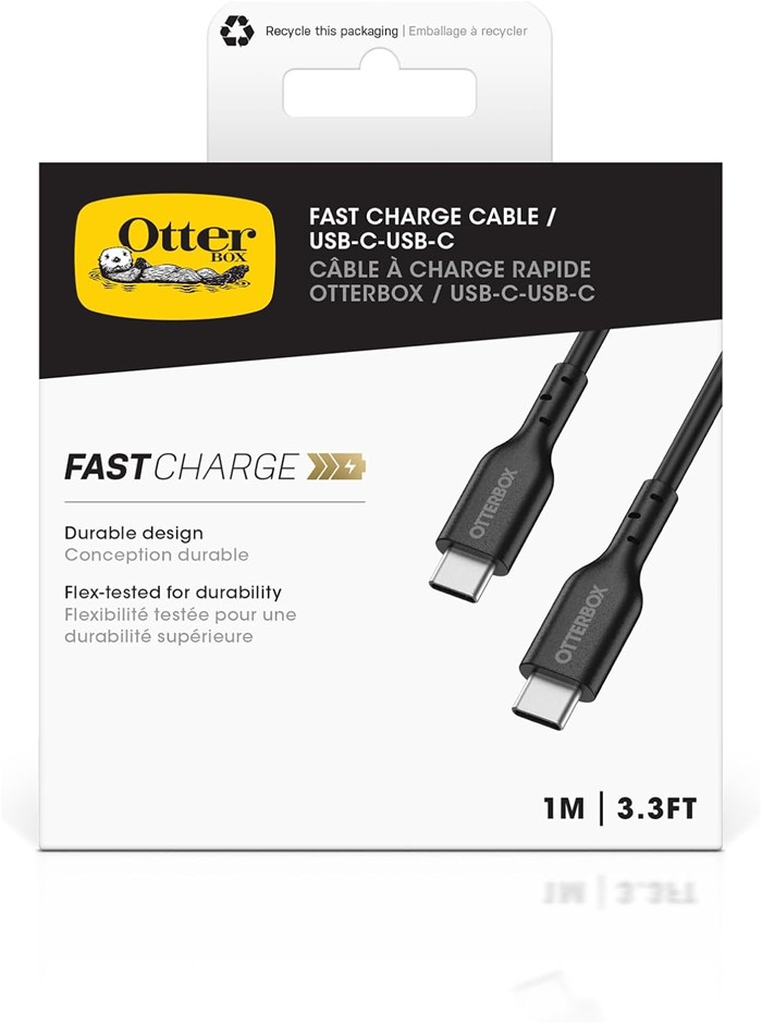 OtterBox Standard 1M USB-C to USB-C PD Fast Charge Cable, Black
