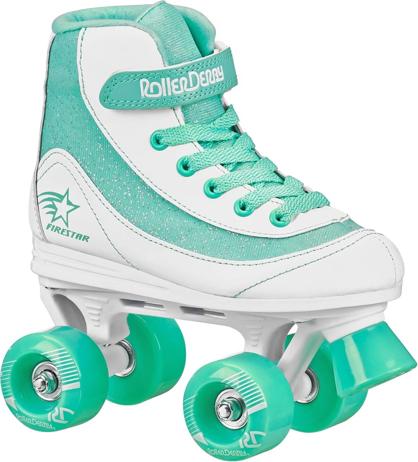 Roller Derby Firestar Youth Girl's Quad Roller Skates, White/Mint, Size 13