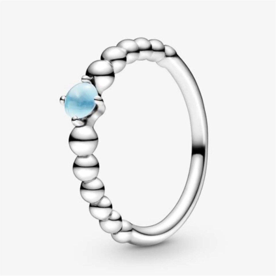 December Sky Blue Silver Ring with Man-Made Sky Blue Crystal Size 52