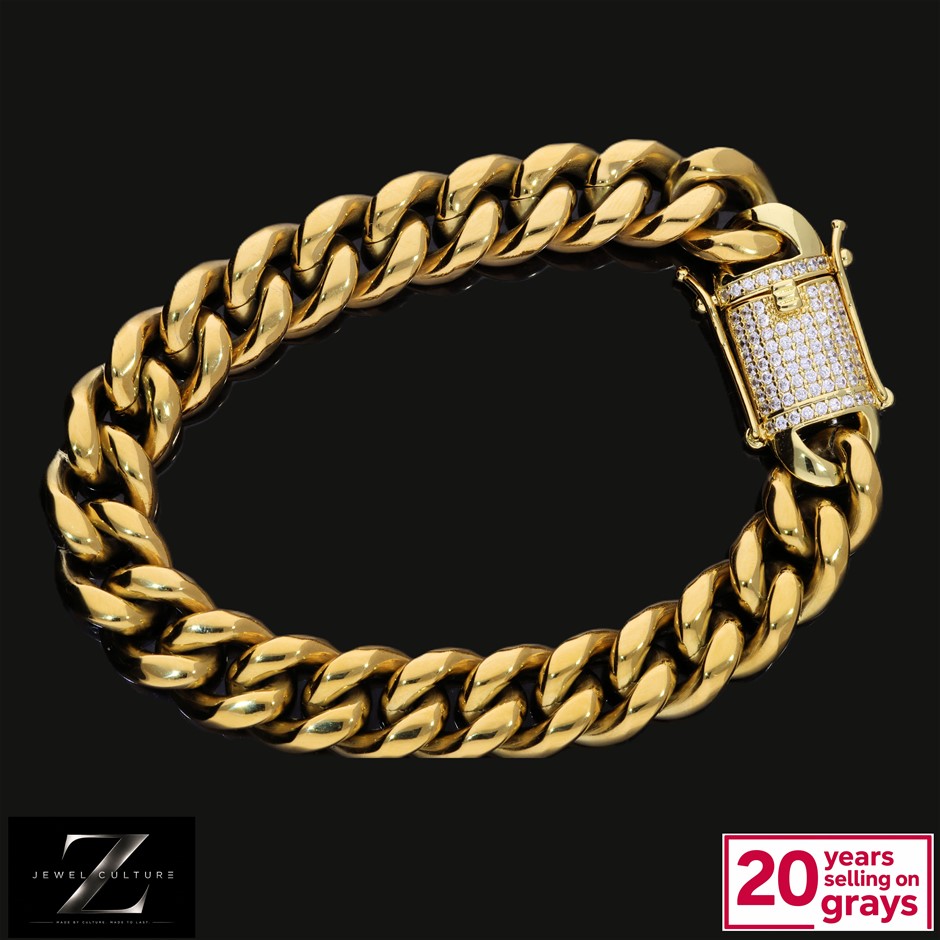 Gold Plated Cuban Link Bracelet Diamond clasp