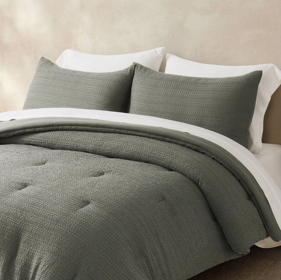 EVERGRACE 3-Piece Queen Size Waffle Comforter Set, Green. NB: Not in origin
