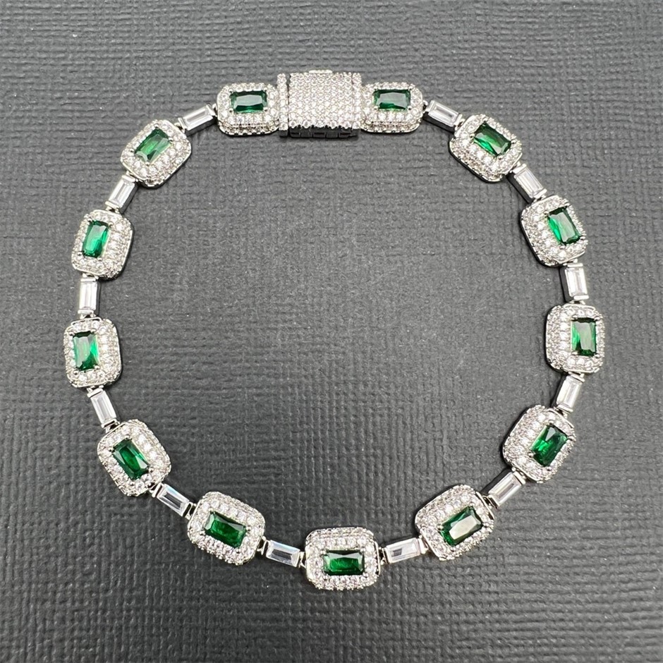 18K White Gold-Filled Chain Bracelet with AAA Cubic Zirconias - 20.3cm