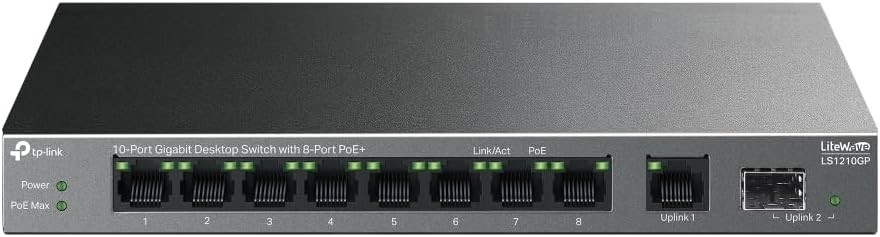 TP-LINK 10-Port Gigabit Desktop Ethernet Switch with 8-Port PoE+, Support A