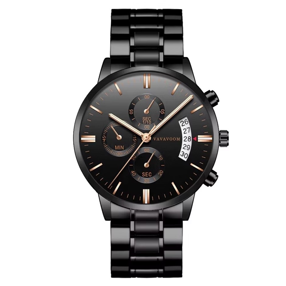 Men's Sports Calendar Luxury Stainless Steel Watch - Black/Rose Gold