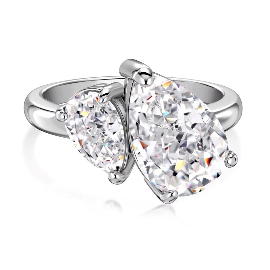 3ct Pear 8A Cubic Zirconia 925 Sterling Silver Ring - Size 7