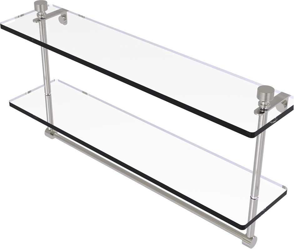 ALLIED BRASS FT-2/22TB-SN 22-Inch Double Glass Shelf with Towel Bar